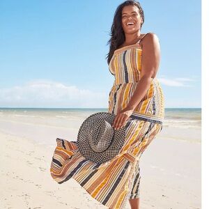 LOFT Striped Tiered Maxi Dress Sleeveless Square Neck Size 12 Yellow NWT